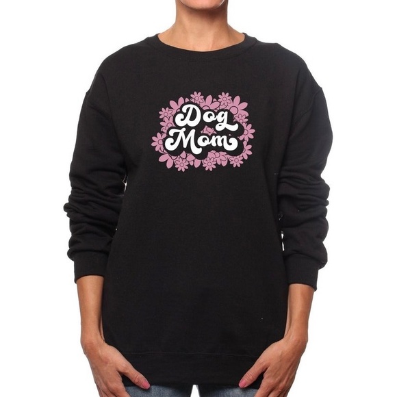 Women’s Sweater Sweatshirt Dog Mom With Flowers - Picture 1 of 2